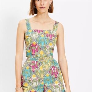 LOFT Blue and Pink Floral Jumpsuit with Vintage Botanical Design